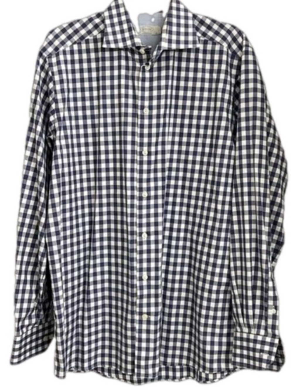 Eton Blue/White Check Button Down Long Sleeve Shirt. Size Large. Neck 16.